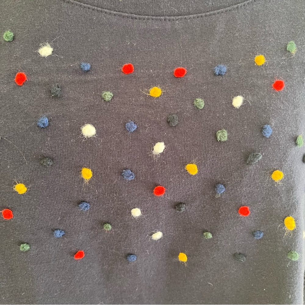 CJ Banks Navy Blue Cotton Scoop Neck Tee with Multi-Color Embroidered Dots - Picture 6 of 9